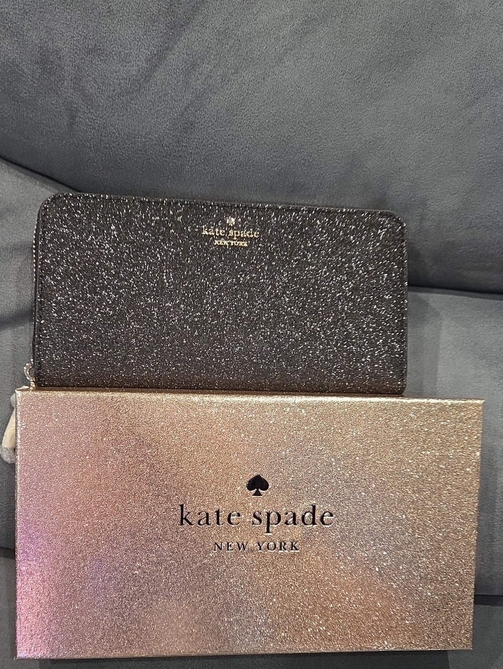 kate spade black glitter zipper Wallet Large Continental Wallet